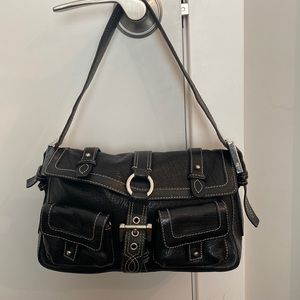 Luella black leather purse with white decorative stitching